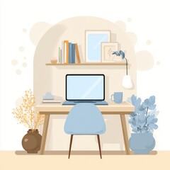 Minimalist Home Office Workspace with Laptop and Decorative Elements"