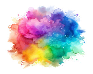 Colorful Watercolor Brush Strokes and Paint Splashes Isolated on White