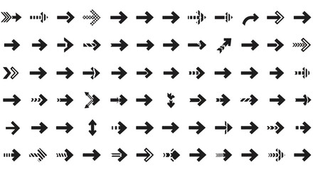 Extensive collection of diverse arrow icons, various styles and directions.
