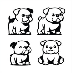 Naklejka premium Adorable Black White Cartoon Puppies Set Vector Art