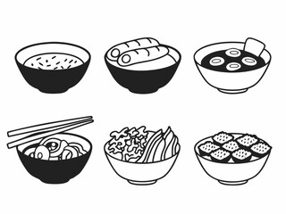 Korean food icon set doodle illustration