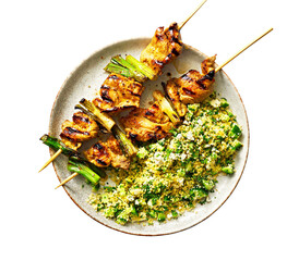 pork and scallion kebabs with herbed couscous