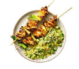 pork and scallion kebabs with herbed couscous
