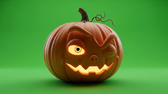 Cartoon pumpkin 3d render glowing eyes and mischievous grin halloween celebration high quality professional