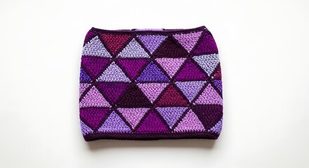 Vibrant purple geometric crochet cowl neck warmer showcasing intricate triangle patterns, a cozy and stylish handmade accessory for modern fashion lovers seeking unique warmth and texture.