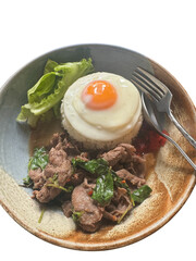 Beef with basil and fried egg, Thai food