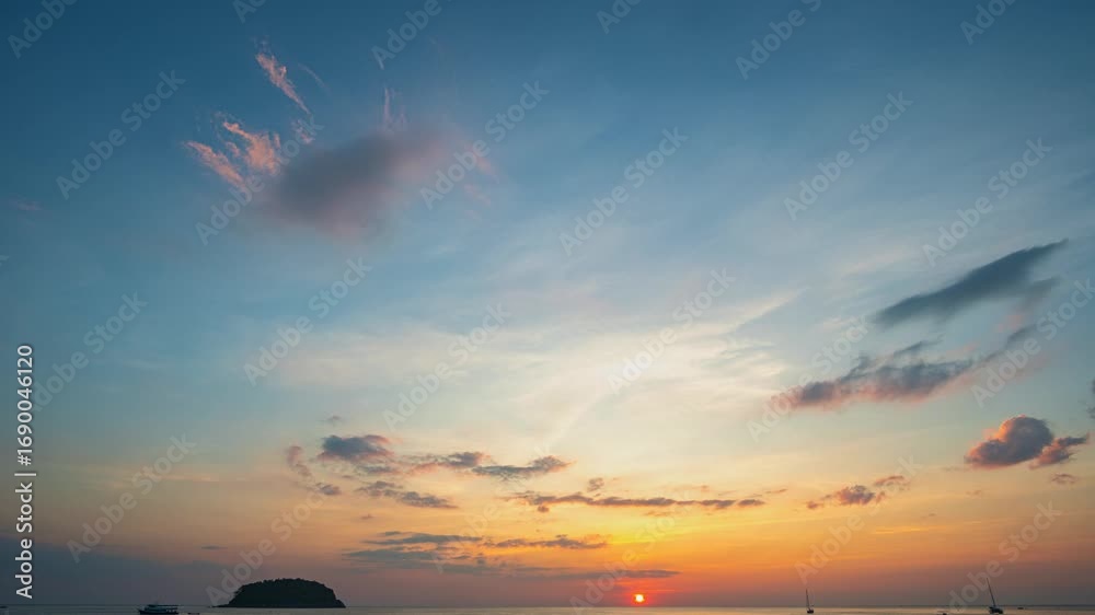 Wall mural time lapse colorful reflection of stunning sunset. beautiful scene with the sun painting the sky abo