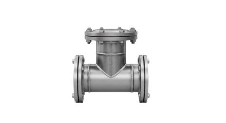 Industrial Valve Close-up: A detailed close-up captures a metallic industrial valve against a pristine backdrop, its intricate design and robust construction displayed with precision.