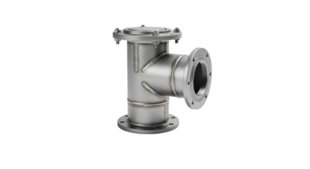 Industrial Component: A close-up shot showcases a metallic T-junction component with precision engineering and robust design, highlighting its essential role in industrial infrastructure.