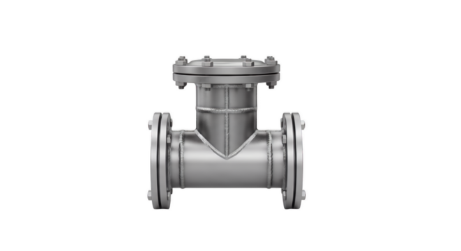 Industrial Valve Close-up: A detailed close-up captures a metallic industrial valve against a pristine backdrop, its intricate design and robust construction displayed with precision.