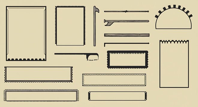 Collection of Vintage Woodworking Tools and Decorative Border Frames for Craft Projects