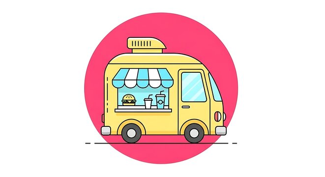 Vibrant yellow food truck serving delicious burgers and refreshing drinks, perfect for urban events and casual dining experiences