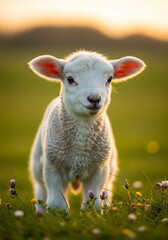 Obraz premium Cute baby lamb images, green grass 