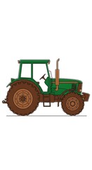 Obraz premium Powerful green tractor with muddy tires ready for demanding farm work, symbolizing agricultural strength and rural productivity for your projects.