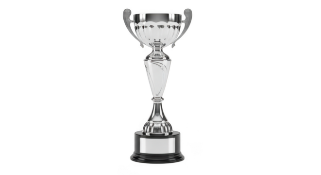 Silver trophy award isolated on transparent background