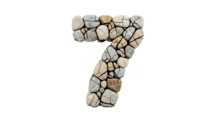 Number seven made of stones isolated on transparent background