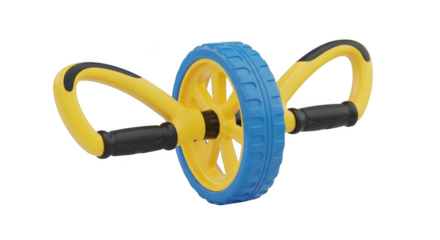 Yellow and blue ab roller wheel for core strength training isolated on transparent background