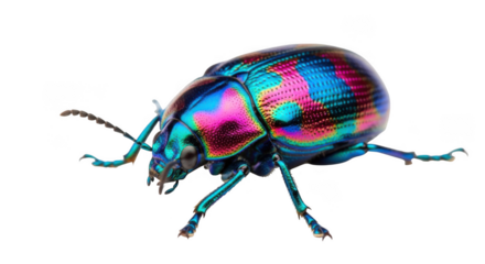 Iridescent beetle with colorful shell isolated on transparent background