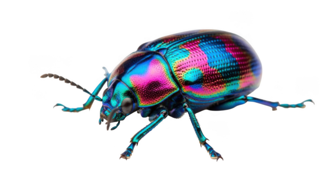 Iridescent beetle with colorful shell isolated on transparent background