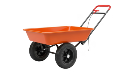 Orange garden cart with two wheels isolated on transparent background
