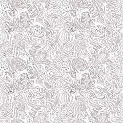 Intricate dotted pattern on white background featuring floral and abstract shapes design, seamless pattern, Stock royalty.