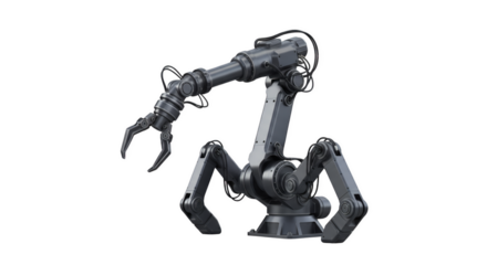 Robotic Arm: A futuristic industrial robot arm is displayed with its mechanical arm extended, symbolizing progress in automation, robotics, and high-tech fields.