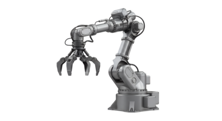 Industrial Automation: A detailed view of a robotic arm, an emblem of automation and industrial innovation. This image evokes themes of futuristic technology, manufacturing, and process efficiency.