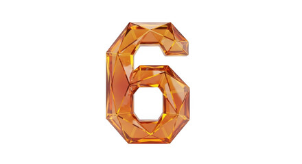 Orange geometric number six isolated on transparent background