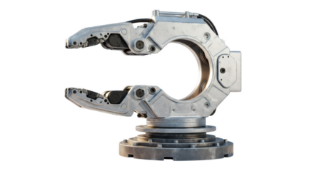 Mechanical Grip: A detailed studio shot of a metallic robotic arm exhibits the power and precision of modern engineering, suggesting concepts of industry, technology, and innovation.