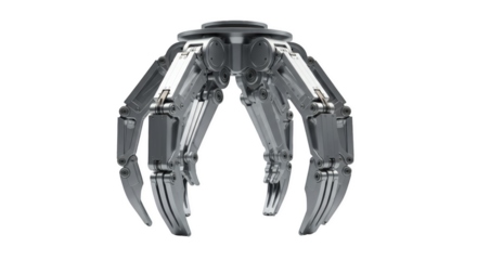 Robotic Claw: A close-up, photorealistic depiction of a futuristic robotic claw, featuring gleaming metallic components and intricate mechanical design.