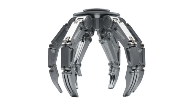 Robotic Claw: A close-up, photorealistic depiction of a futuristic robotic claw, featuring gleaming metallic components and intricate mechanical design.