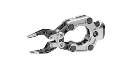 Precision Grip: An industrial robot hand, engineered for precision, stands out against a simple background, its mechanical form a symbol of technological advancement.