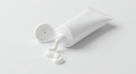Fototapeta premium Blank White Tube with Cream on Clean Surface Minimalist Style
