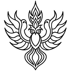 Mystic Phoenix Mandala  Minimalist Line Art Icon Vector