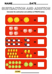 Fruit Math Worksheet – Addition and Subtraction Activity for Kids