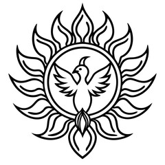 Mystic Phoenix Mandala  Minimalist Line Art Icon Vector