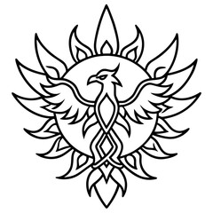 Mystic Phoenix Mandala  Minimalist Line Art Icon Vector