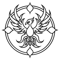 Mystic Phoenix Mandala  Minimalist Line Art Icon Vector