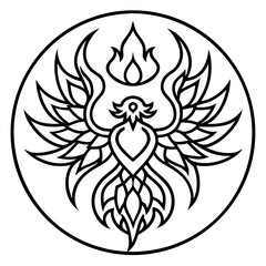 Mystic Phoenix Mandala  Minimalist Line Art Icon Vector