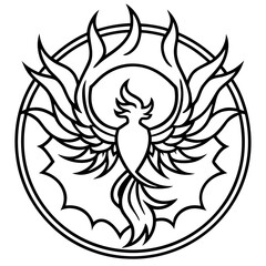 Mystic Phoenix Mandala  Minimalist Line Art Icon Vector