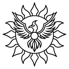 Mystic Phoenix Mandala  Minimalist Line Art Icon Vector
