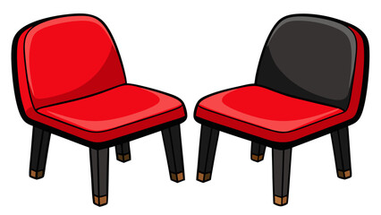 Kids plastic red black chairs simple and unique cartoon style modern empty comfortable stools for baby isolated on white background vector illustration.
