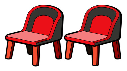 Kids plastic red black chairs simple and unique cartoon style modern empty comfortable stools for baby isolated on white background vector illustration.
