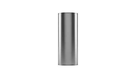 Metallic Cylinder: A minimalist, photorealistic studio shot presents a sleek, metallic cylinder against a stark background, highlighting its smooth surface and reflecting ambient light.