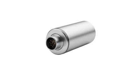 Precision Connector: Close-up of a cylindrical connector, designed for robust and reliable performance, showcasing its intricate details in a minimalist, professional style. 