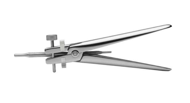 Precision in the Field: An immaculate close-up of a precise surgical instrument, capturing its unique form. Perfect for illustrating medical procedures or technical excellence.