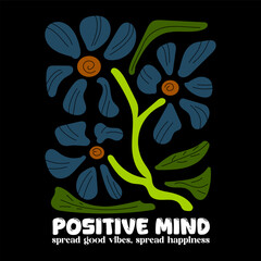 A vibrant retro floral typography design with cheerful colors and groovy text. Suitable for t-shirts, posters, and prints.