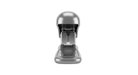 Stapler: A sleek, metallic stapler rests on a seamless surface, offering a minimalist aesthetic in a studio-style shot
