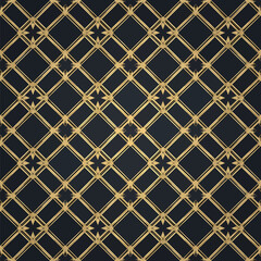 Ornate gold trellis pattern with floral accents on a dark backdrop design, patern seamless, Stock royalty.