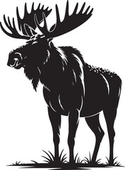 Black vector silhouette of a wild horned deer, elk, or moose
